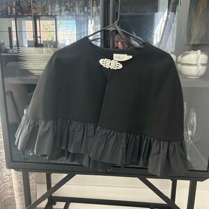 Black Ruffled Cape with Brooch